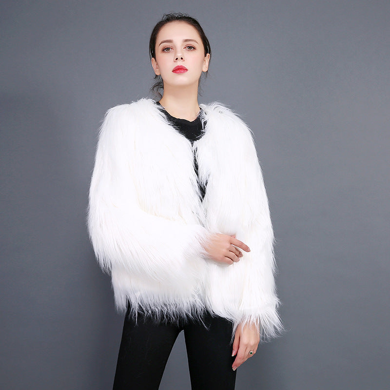 Women's Cuddly Soft Faux Fur Coat with Open Cut and Long Sleeves Ivyshape