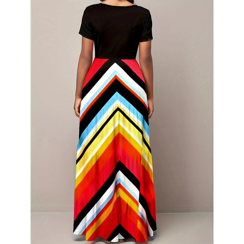 Women's Stripe Chevron Maxi Dress Ivyshape