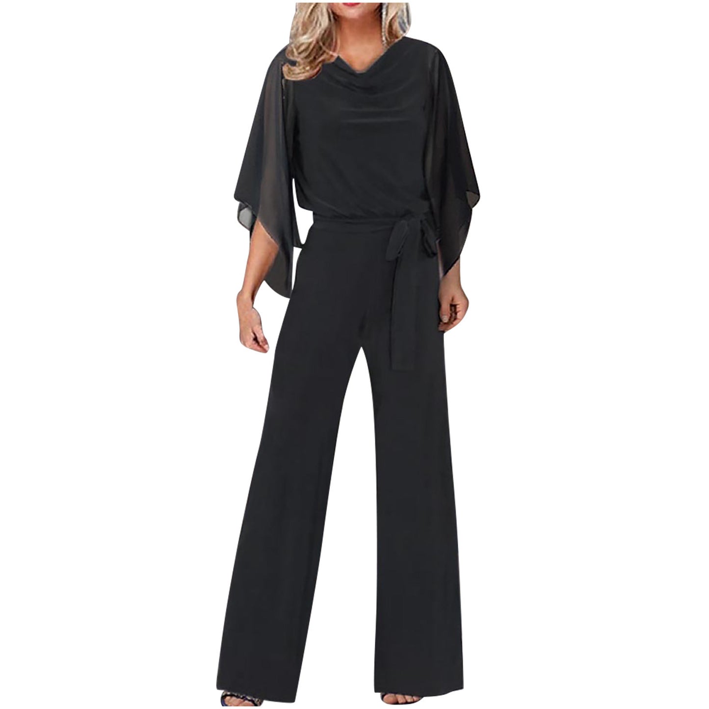 Women Elegant Jumpsuit with Flowing Top and Wide Leg Ivyshape
