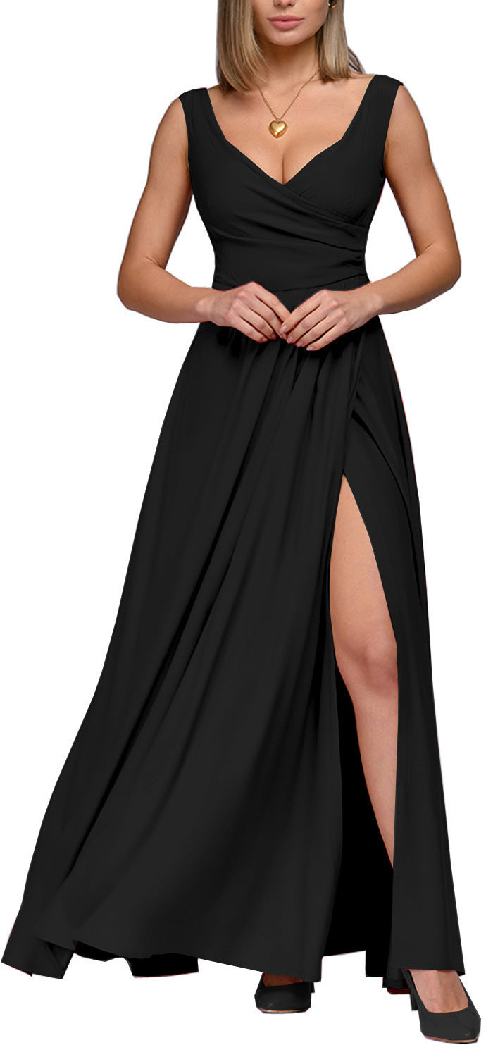 Ladies Maxi Dress with Elegant Wrap Design and Side Split Ivyshape