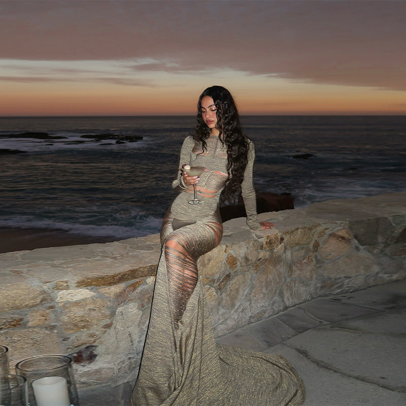 Women Elegant and sexy Maxi dress with transparent inserts Ivyshape