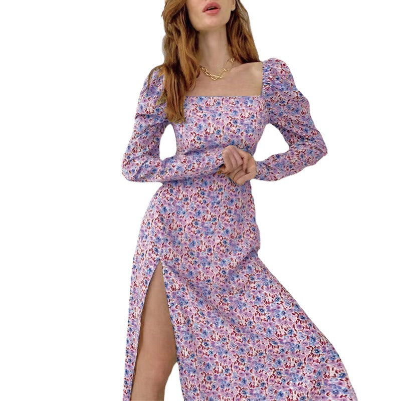 Women's Floral Maxi Dress with Puff Sleeves Ivyshape