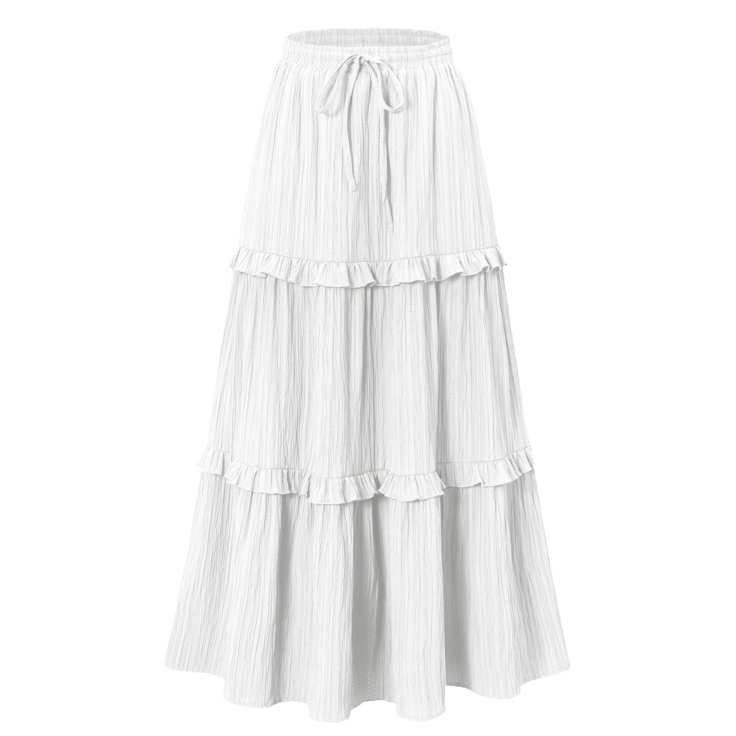 Women's Long Flared Skirt with Ruffles and Elastic Waist Ivyshape
