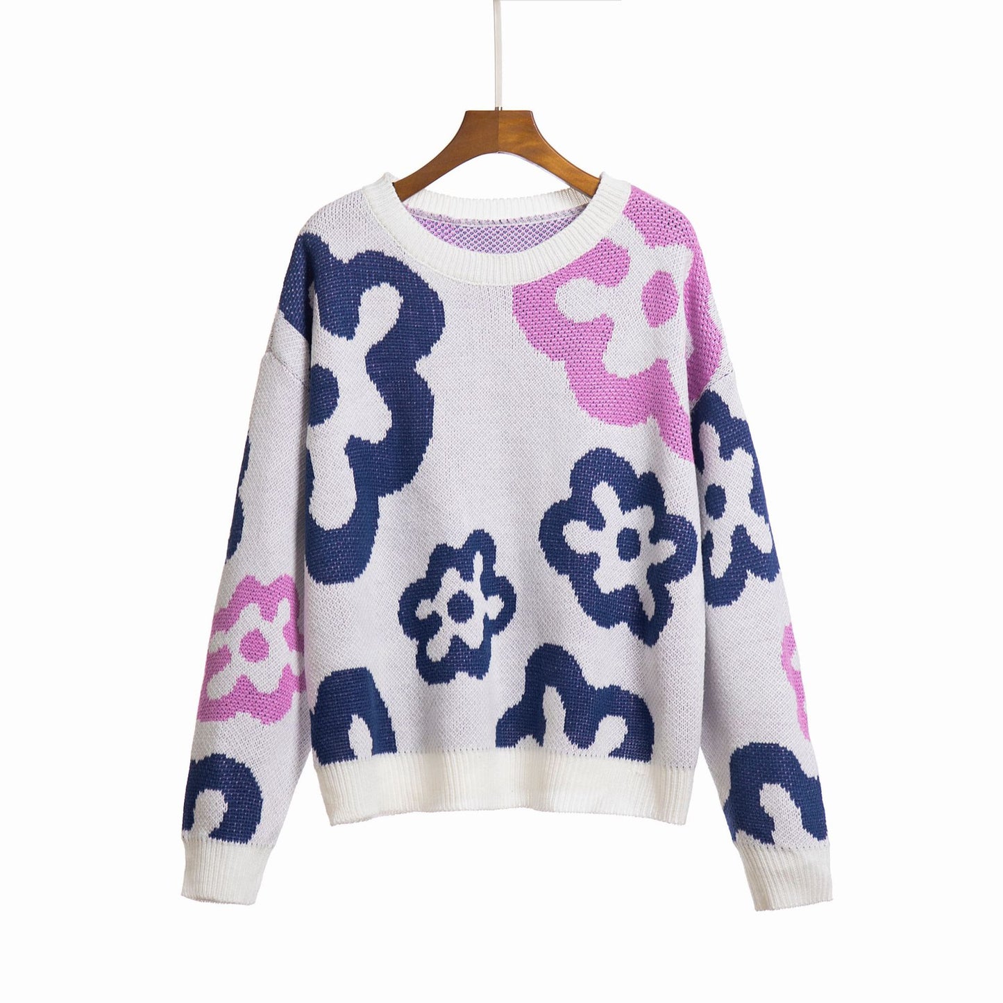 Women's patterned knitted sweater with floral motifs and casual fit Ivyshape