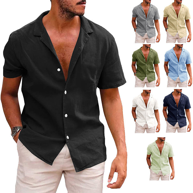 Men's short-sleeve shirt with soft linen blend and modern Henley neckline Ivyshape