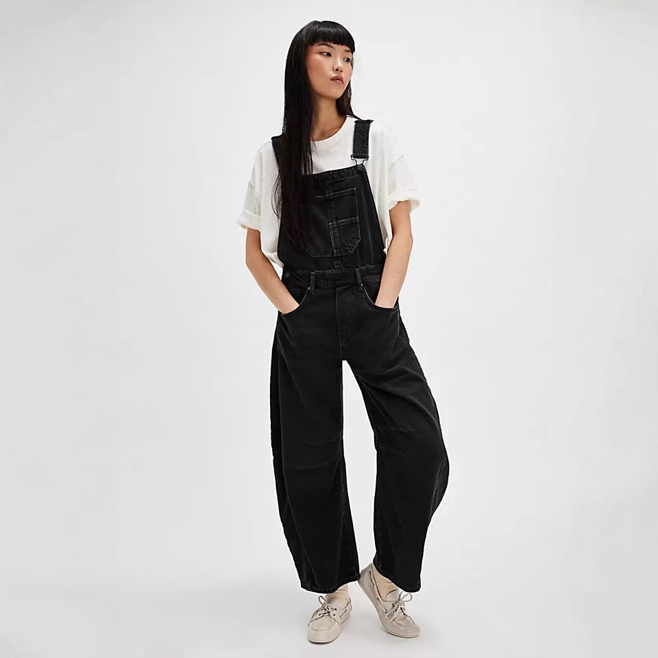 Women's Casual Denim Overalls with Wide Leg Ivyshape