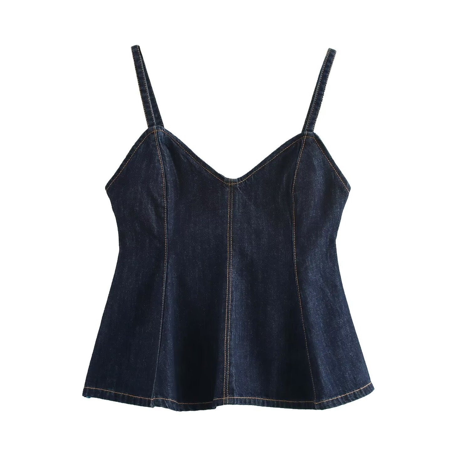 IvyShape | Versatile Wave Style Wide Hem Cami Denim Top