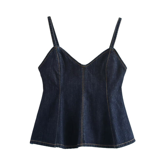 IvyShape | Versatile Wave Style Wide Hem Cami Denim Top