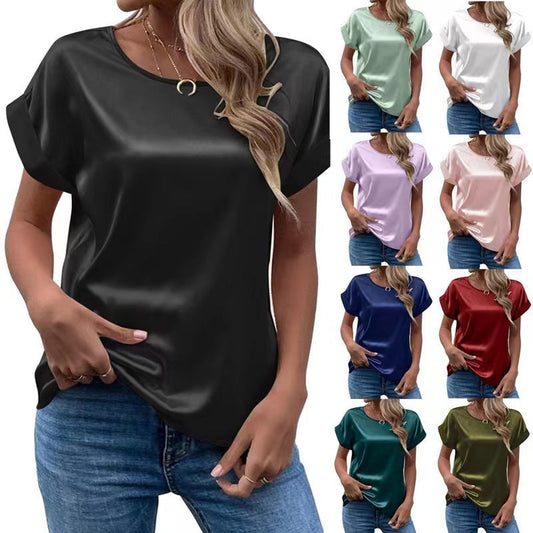 IvyShape | Women's Short Sleeve Satin Shirt