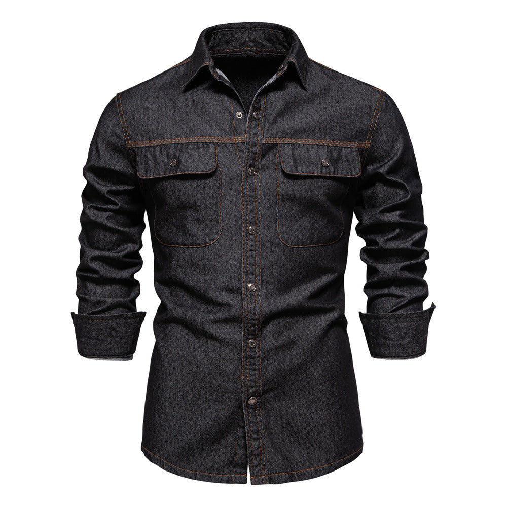Men's Denim Shirt with Two Chest Pockets and Trendy Ivyshape Cut