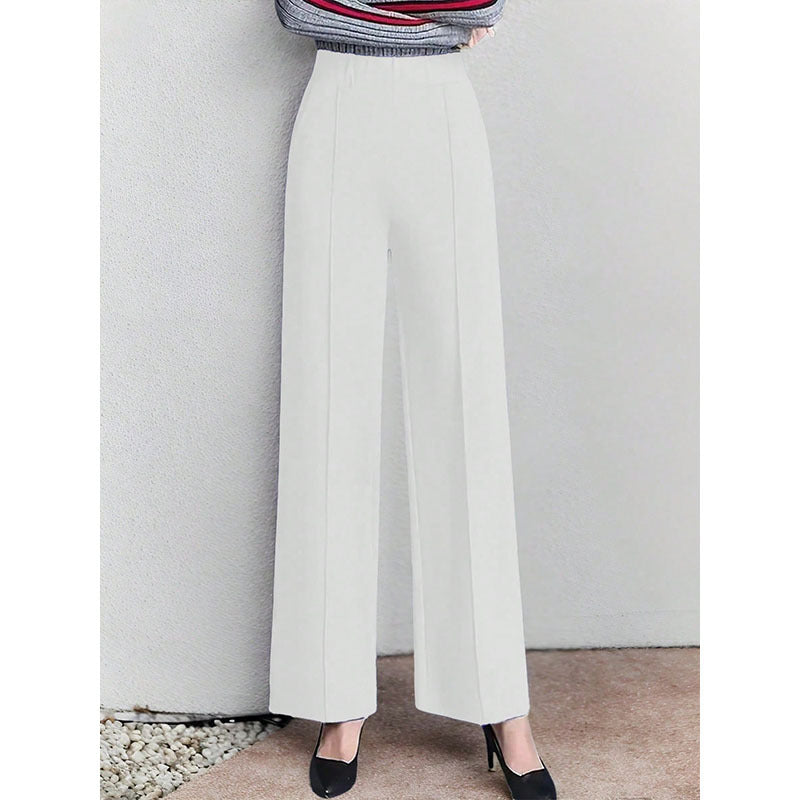 Ladies high-waisted palazzo trousers with side pleats Ivyshape