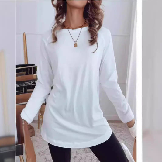 Ivyshape | Solid Color Round Neck Casual Top