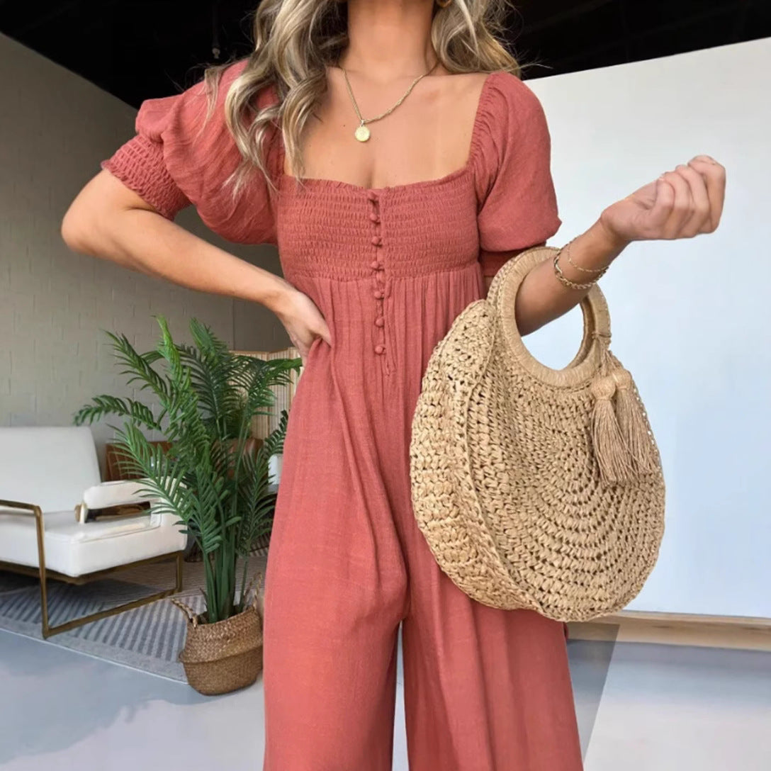 Women’s jumpsuit with wide leg and charming square neckline Ivyshape