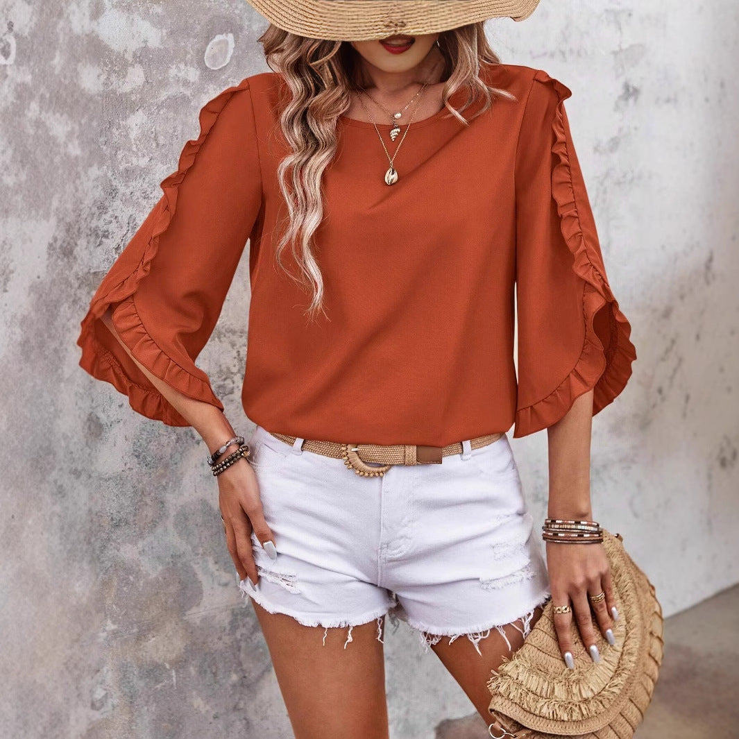 Women's casual blouse with ruffle details and loose fit Ivyshape