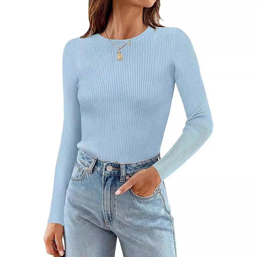 Women's Long Sleeve Shirt with Fine Ribbed Knit Design Ivyshape