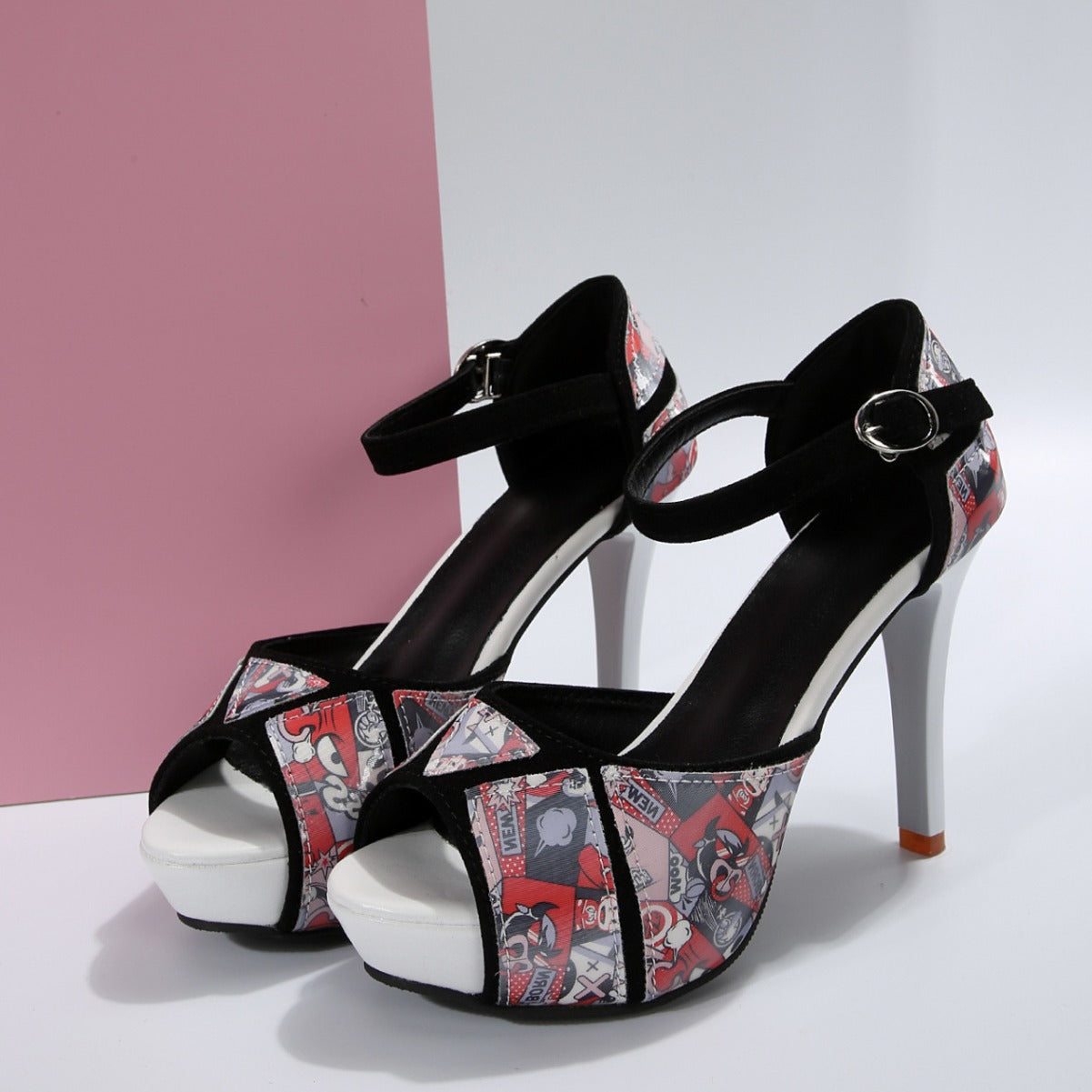 Women Peeptoe Sandals with glamorous glitter design and elegant block heel Ivyshape