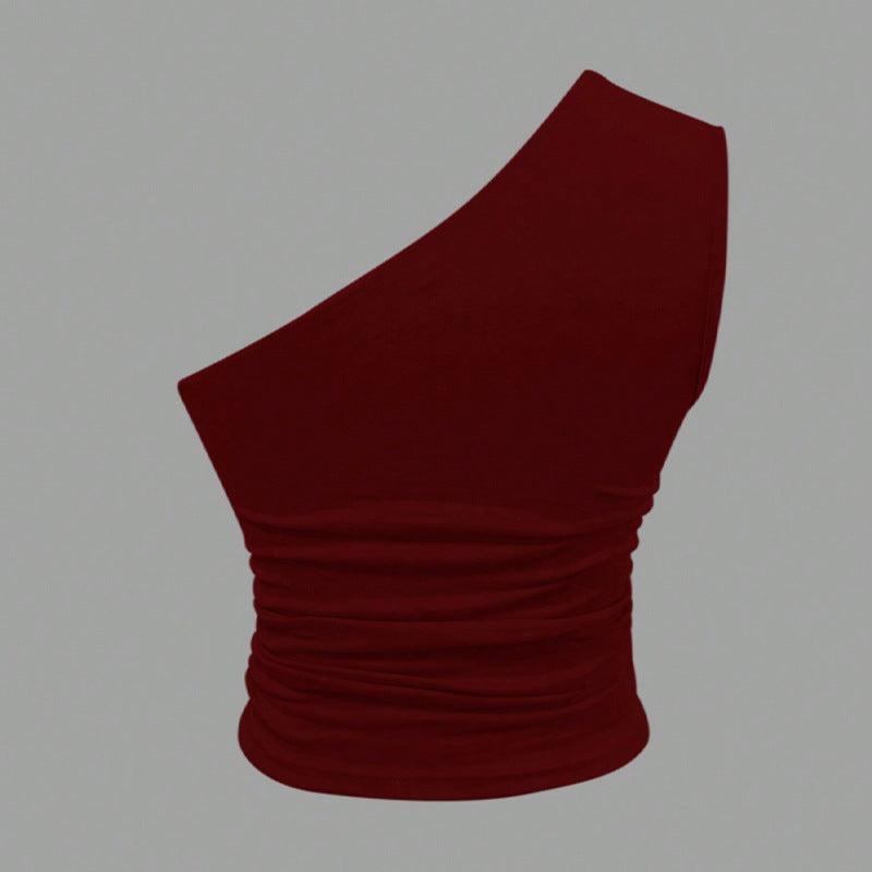 IvyShape | Slim Fit Knitted Solid Color One-Shoulder Short Top