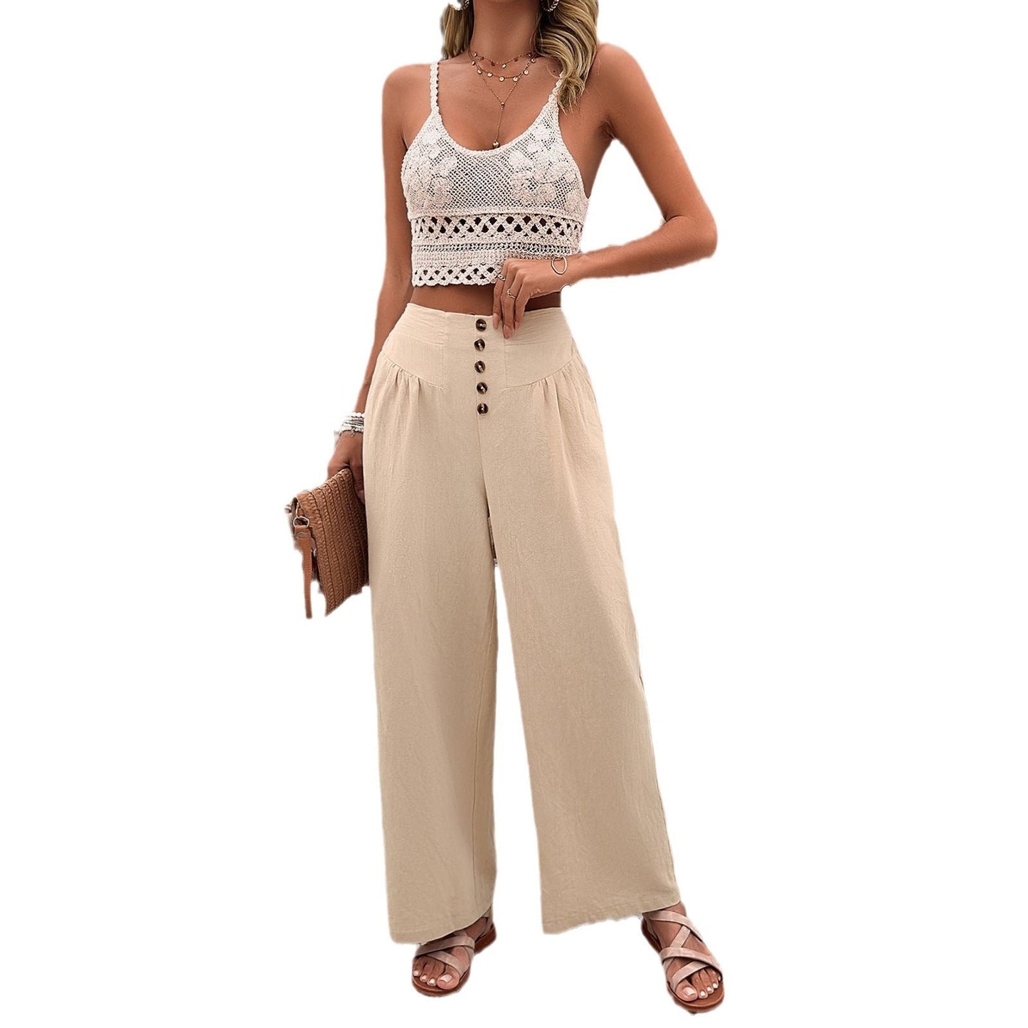 Ivyshape | Women's Casual Loose Trousers In Solid Color Fashion