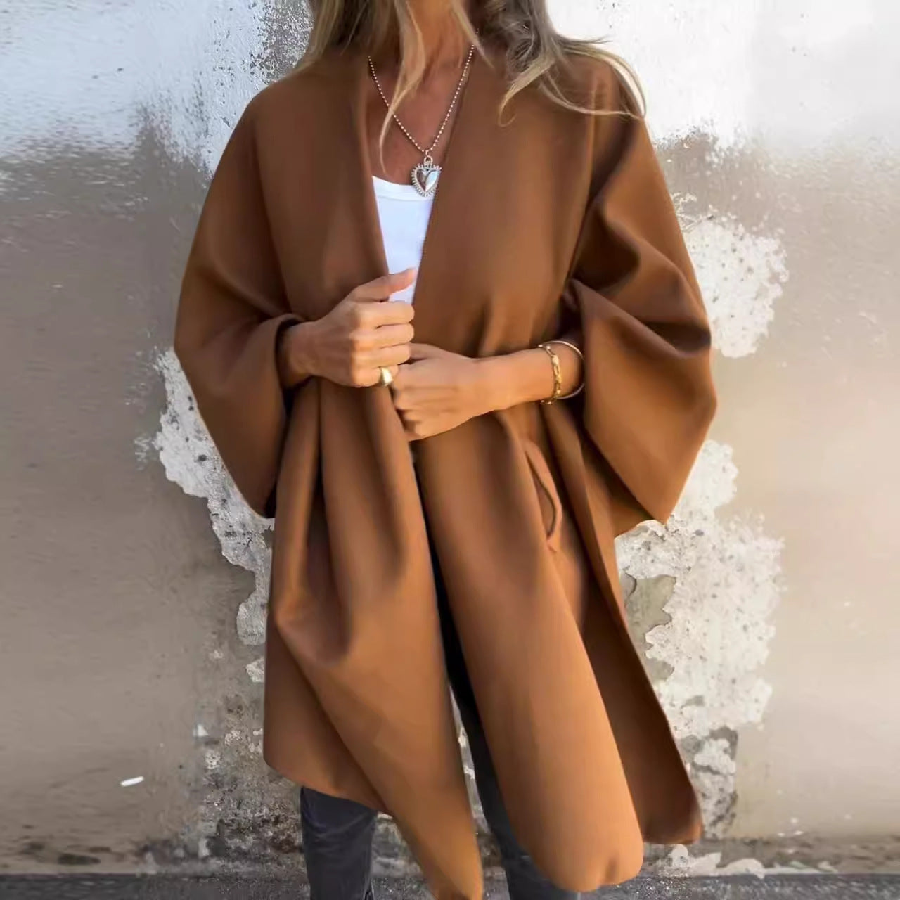 IvyShape | V-Neck Scarf Cape Jacket