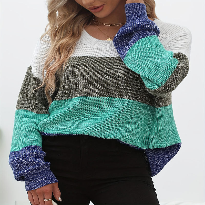 IvyShape | Color Block Round Neck Knitted Sweater