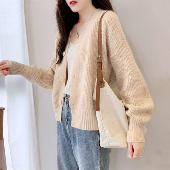 IvyShape | Candy Color V-Neck Long Sleeve Women's Cardigan