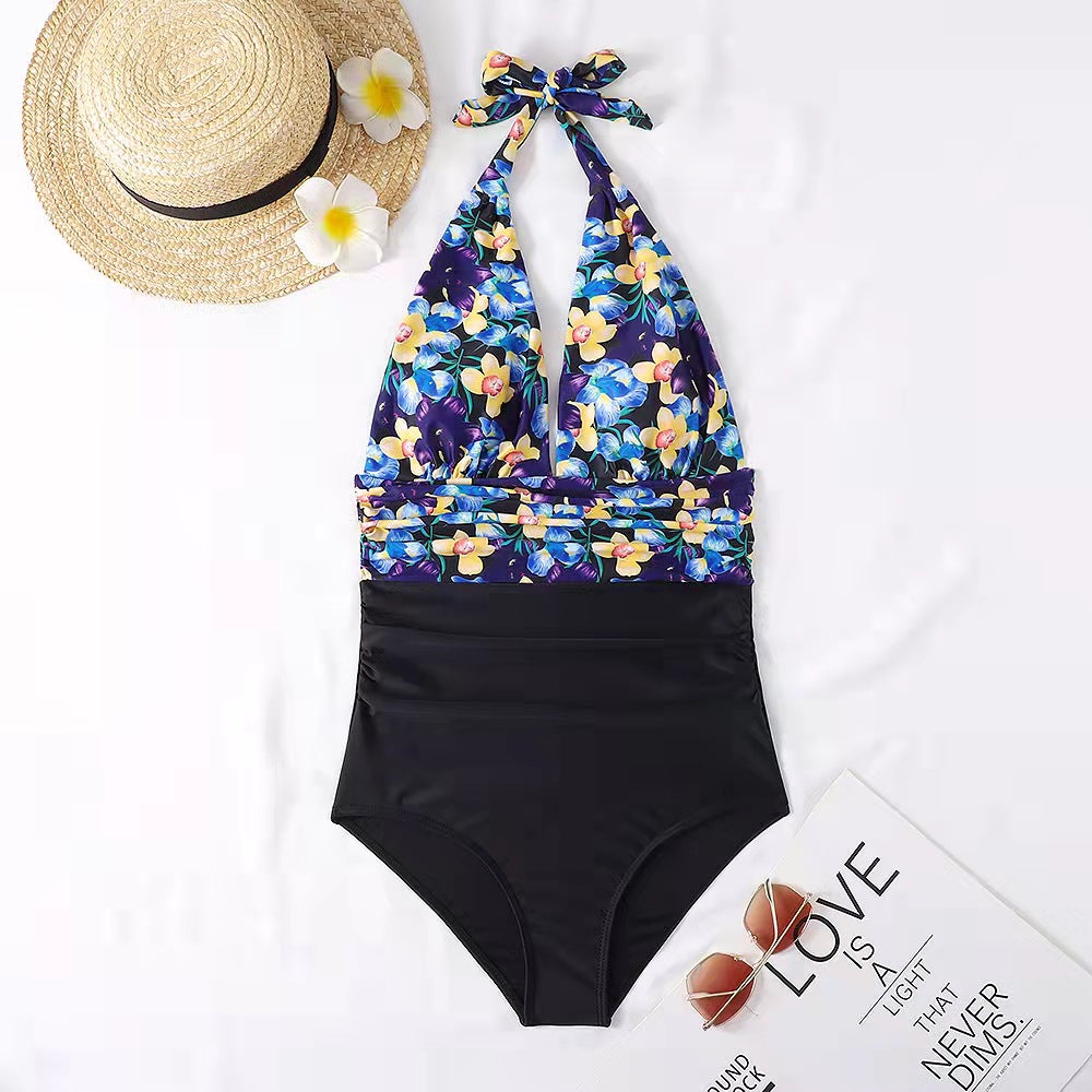 Women's One-Piece Swimsuit with Fresh Floral Pattern and High Cut Ivyshape