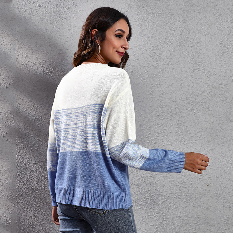 Women's Casual Knit Sweater with Modern Color Print Ivyshape