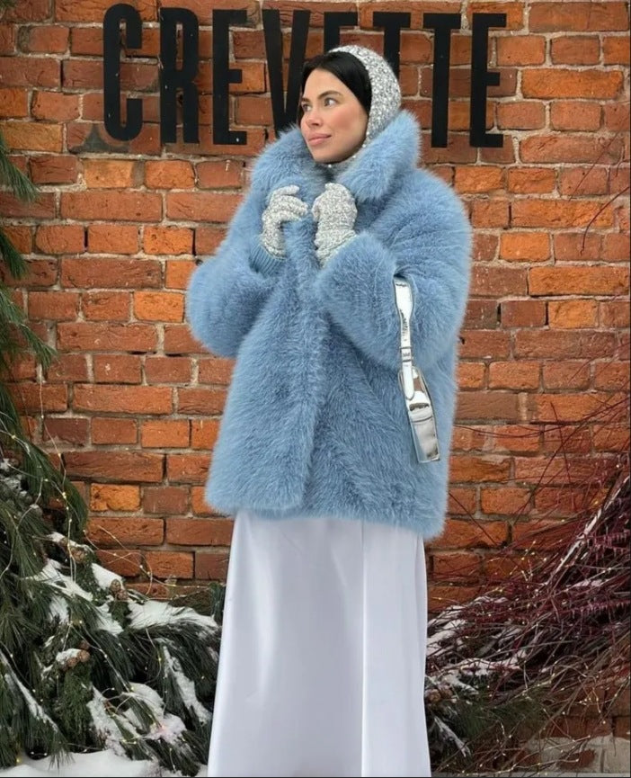 Women Fashion Faux Fur Jacket with Voluminous Sleeves Ivyshape