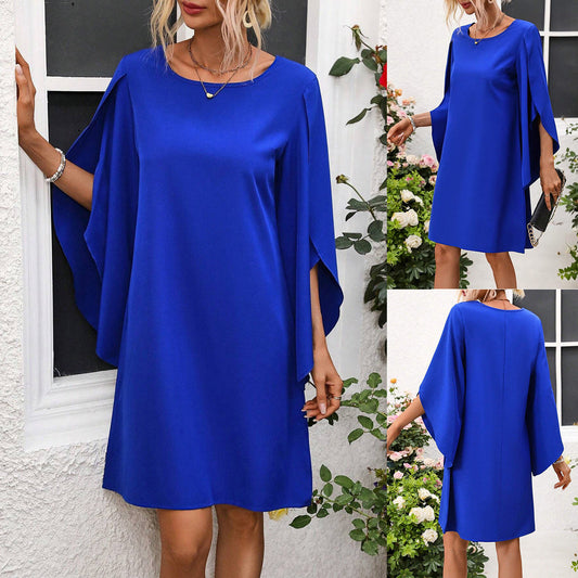 IvyShape | Woven Cape Sleeve Euro-American Round Neck Dress