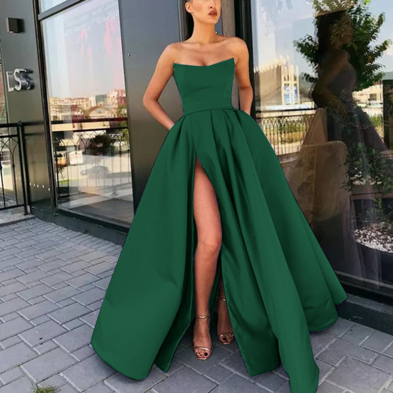 Women evening dress with off-shoulder design and high slit Ivyshape