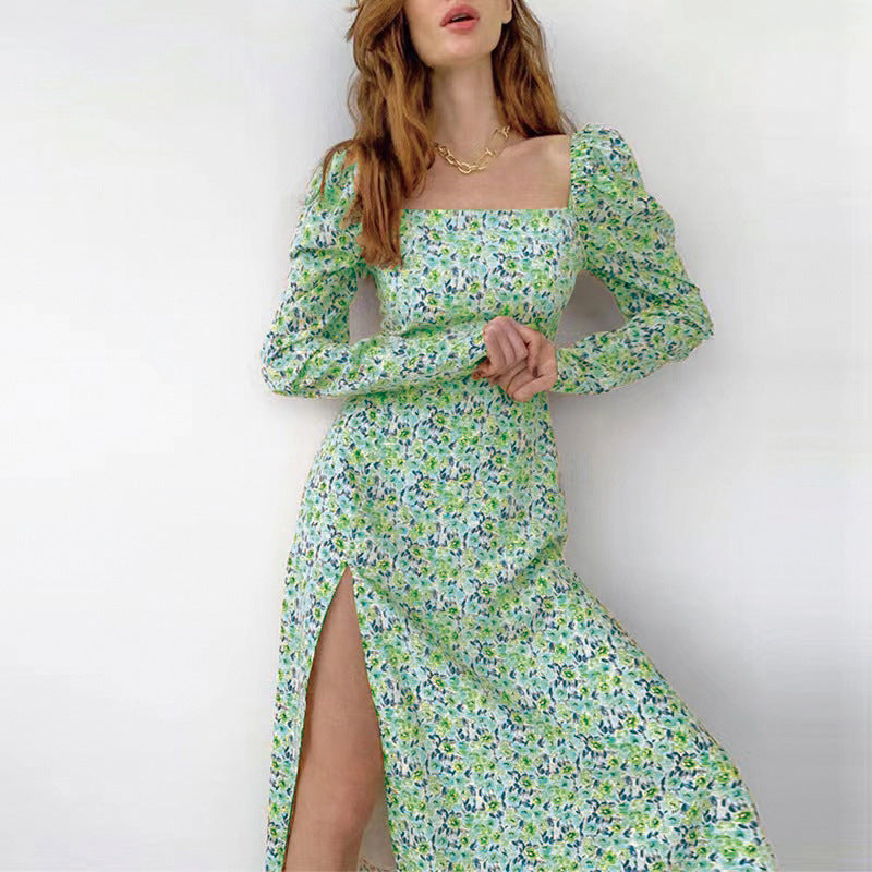 Women's Floral Maxi Dress with Puff Sleeves Ivyshape