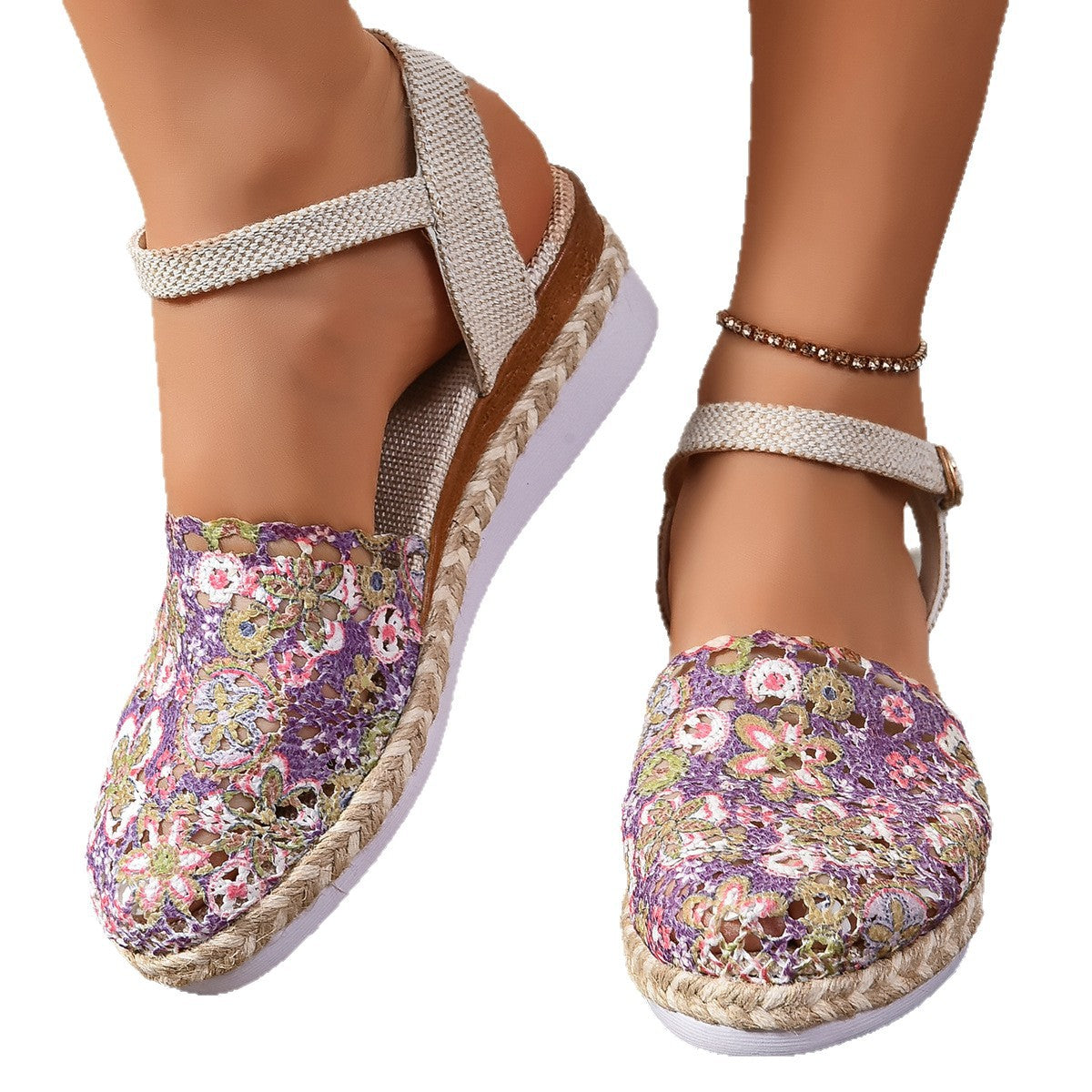 Women's espadrilles with floral embroidery design and comfortable wedge sole Ivyshape