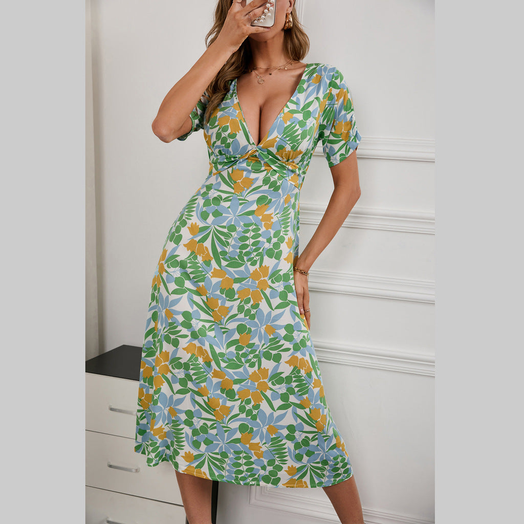 Women Elegant Wrap Dress with Floral Pattern and Slim Fit Ivyshape