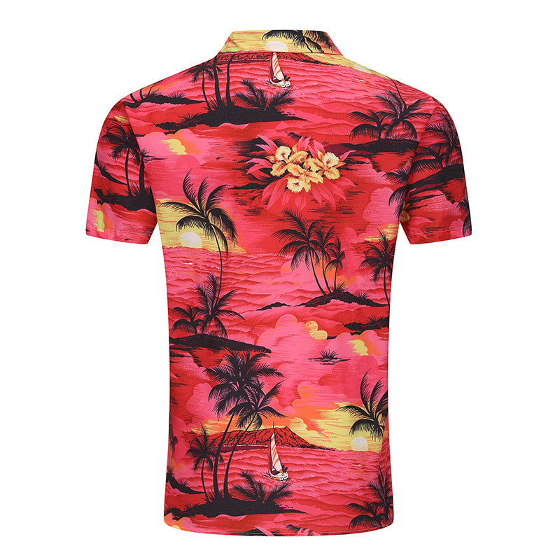 Men's Short Sleeve Shirt with Tropical Pattern and High-Quality Fabric Ivyshape