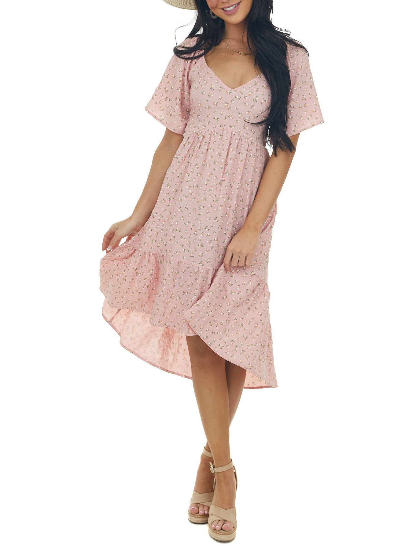 Women's Floral Print Hi-Low Midi Dress Ivyshape