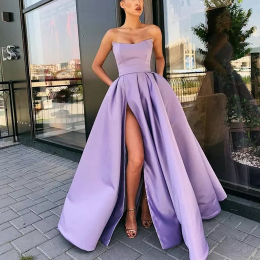 Women evening dress with off-shoulder design and high slit Ivyshape