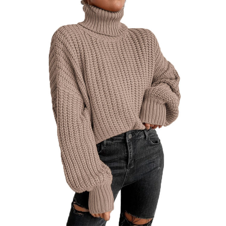 IvyShape | Chic Loose Shoulder Long Sleeve High Neck Pullover Sweater