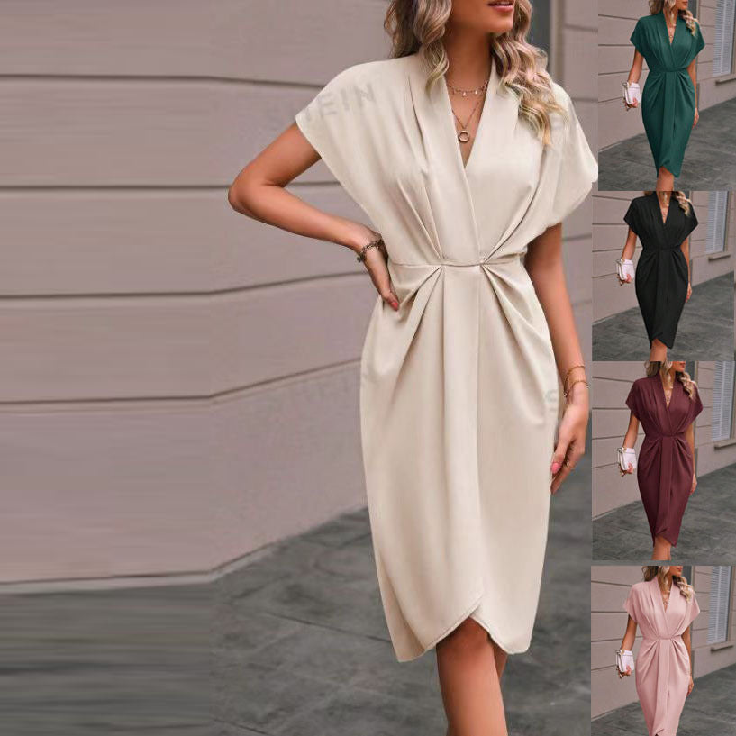 Women elegant wrap dress with special draping design Ivyshape