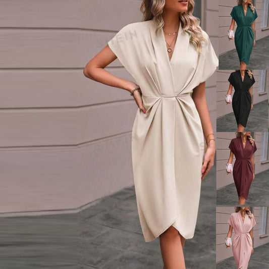 Women elegant wrap dress with special draping design Ivyshape