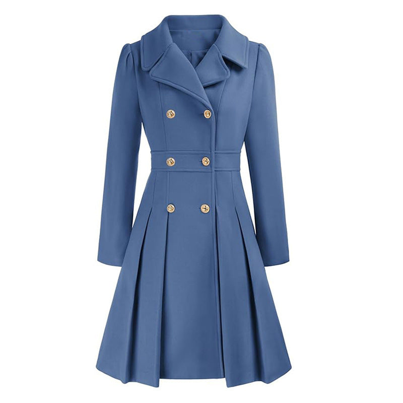 Women's fitted trench coat with double button fastening and pleats Ivyshape