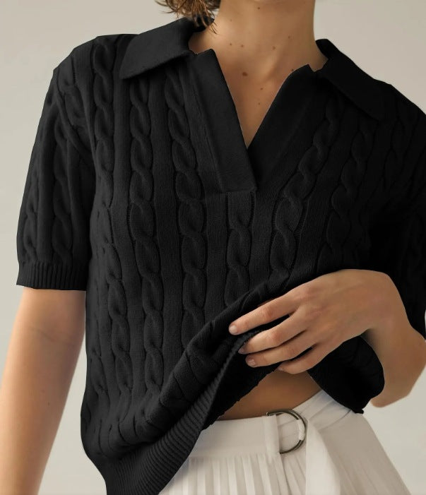 Women's knitted sweater with elaborate cable pattern Ivyshape