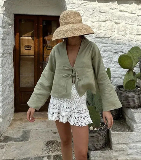 Women's airy linen jacket with drawstring Ivyshape