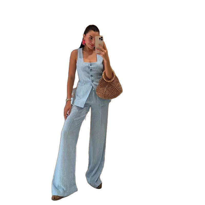 Women's Elegant Wedding Suit Set with Fitted Top and Wide Pant Style Ivyshape