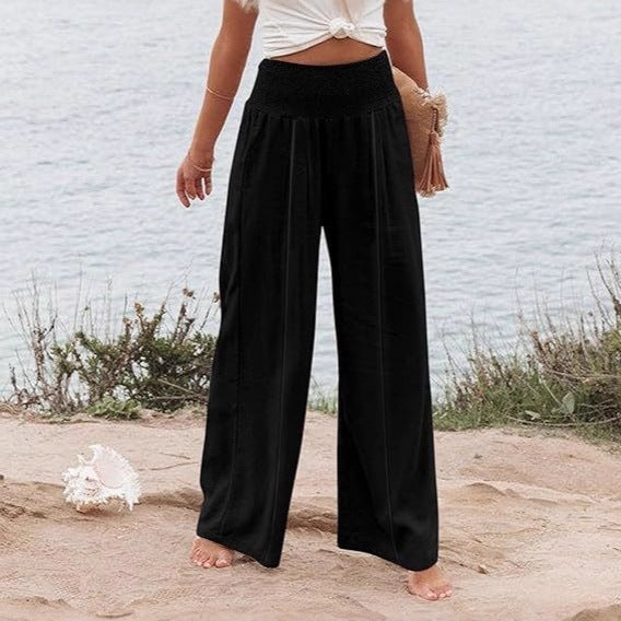 Ladies wide and elegant Palazzo pants with high waistband and pleats Ivyshape