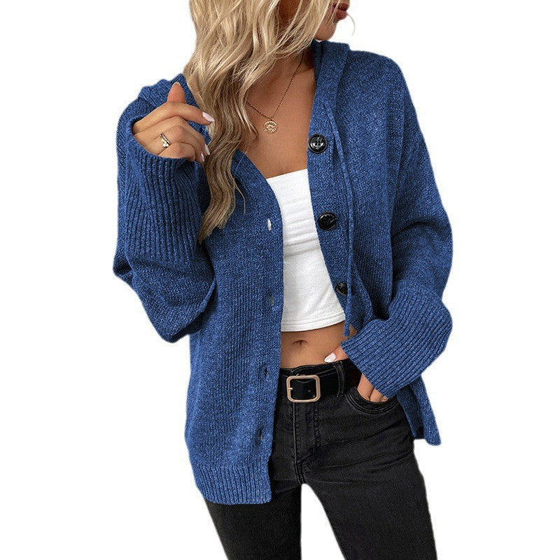 Ladies casual cardigan with hood and button closure Ivyshape