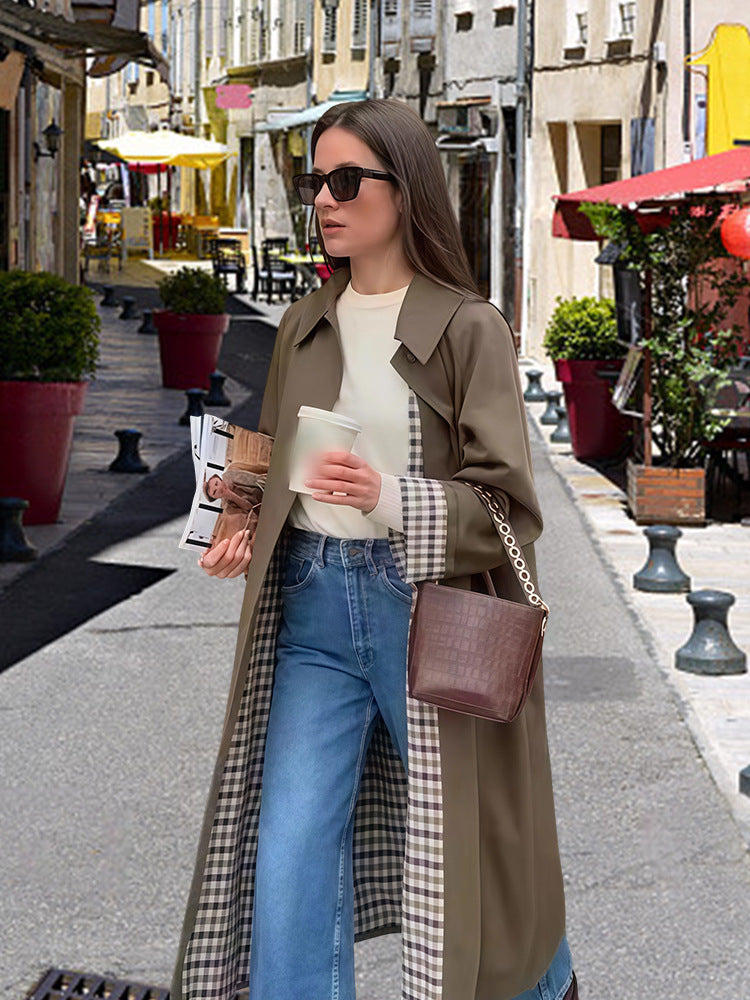 Women Elegant Trench Coat with checked interior and wide cut Ivyshape