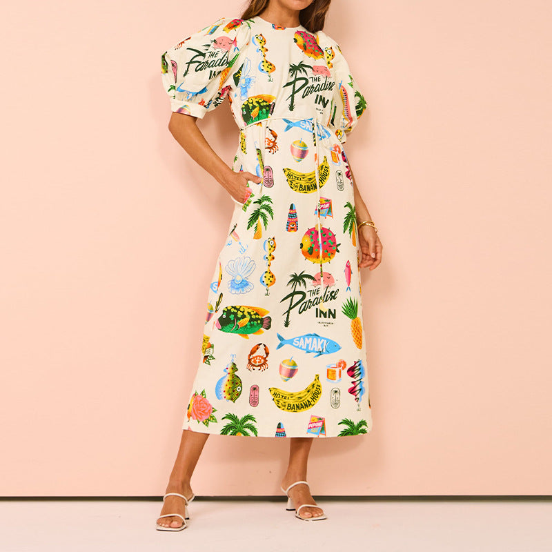 IvyShape | Bubbly Sleeve Waist-Tie Casual Maxi Dress