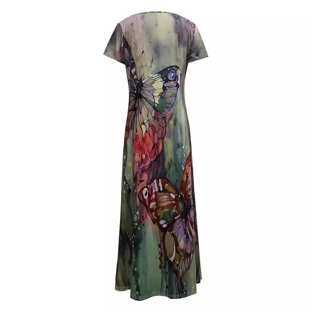 Women's maxi dress with tropical butterfly print and flowing cut Ivyshape