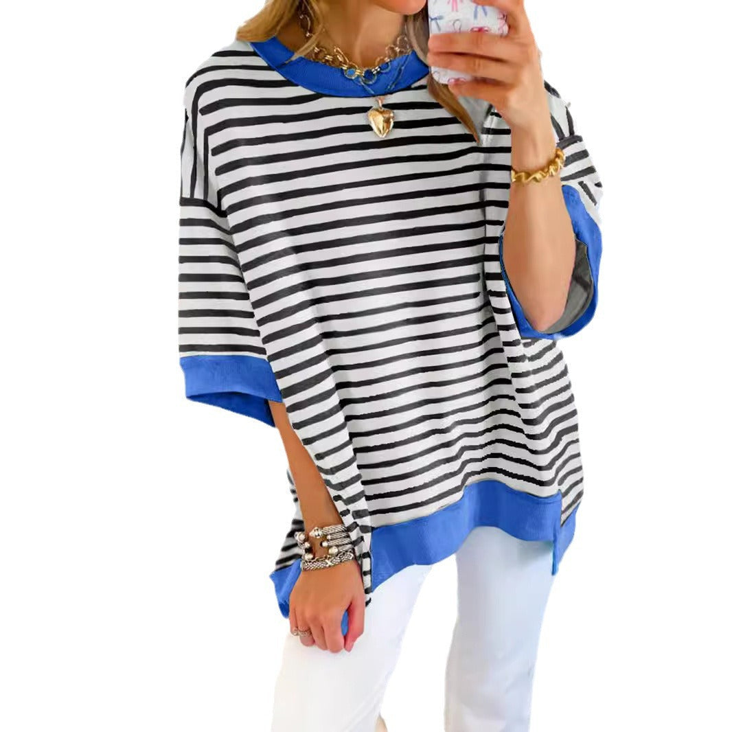 IvyShape | Fashion Striped Color Block Short Sleeve Top