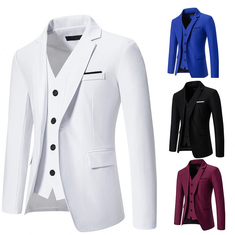 Men's elegantly equipped suit set with blazer, vest, and trousers Ivyshape